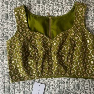 Olive green and gold saree outfit